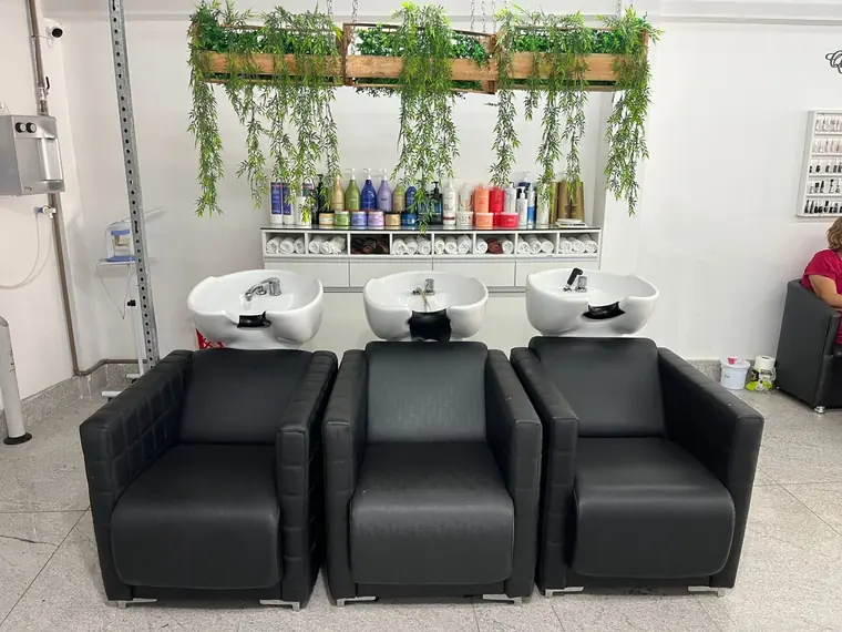 Lavatórios do estúdio com plantas suspensas